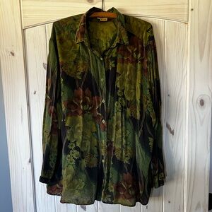 Tianello Garment Died Floral Button Down Shirt